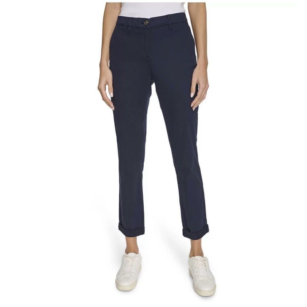🌸 Nautica Navy Blue Flat Front Womens Chino Pants Size 12